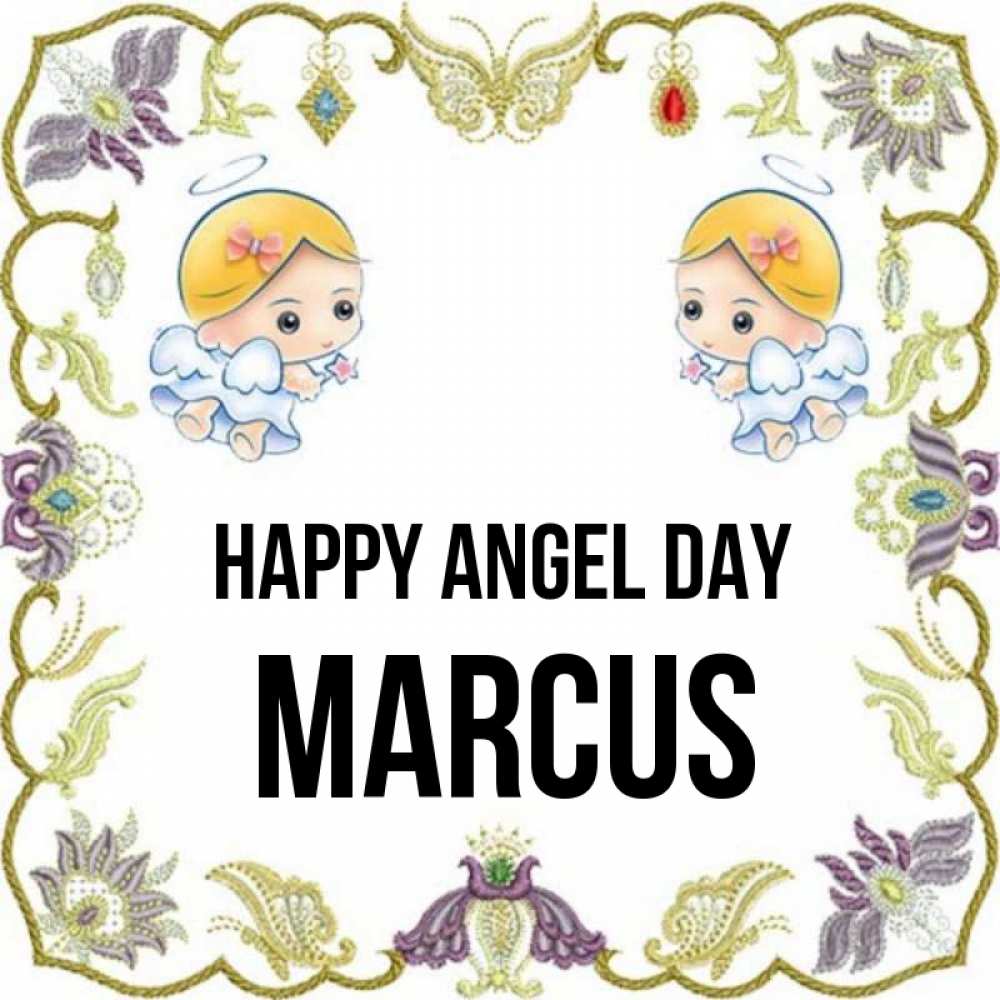 Greetings card с именем, Marcus happy angel day маленькие ангелы с крылышками Greetings with text for free download 