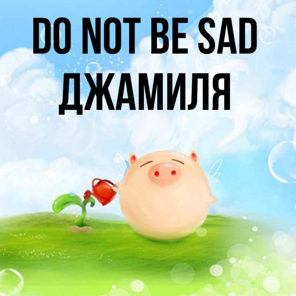 Greetings card с именем, Джамиля Do not be sad поливает цветок порося Greetings with text for free download 