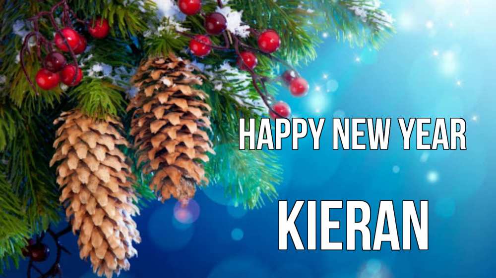 Greetings card с именем, Kieran Happy New Year Новый год, ель, шишки Greetings with text for free download 