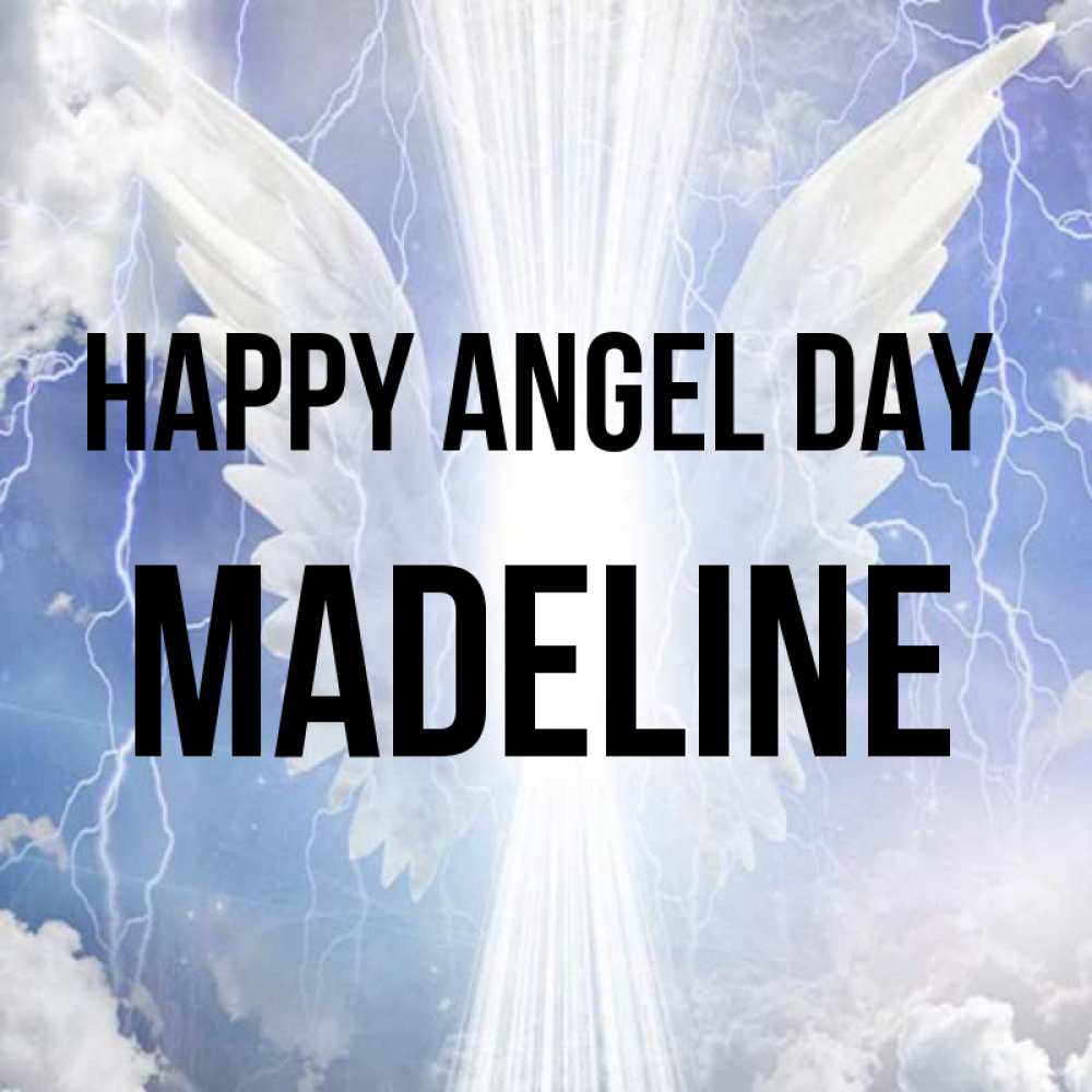 Greetings card с именем, Madeline happy angel day молнии на небе и свет Greetings with text for free download 