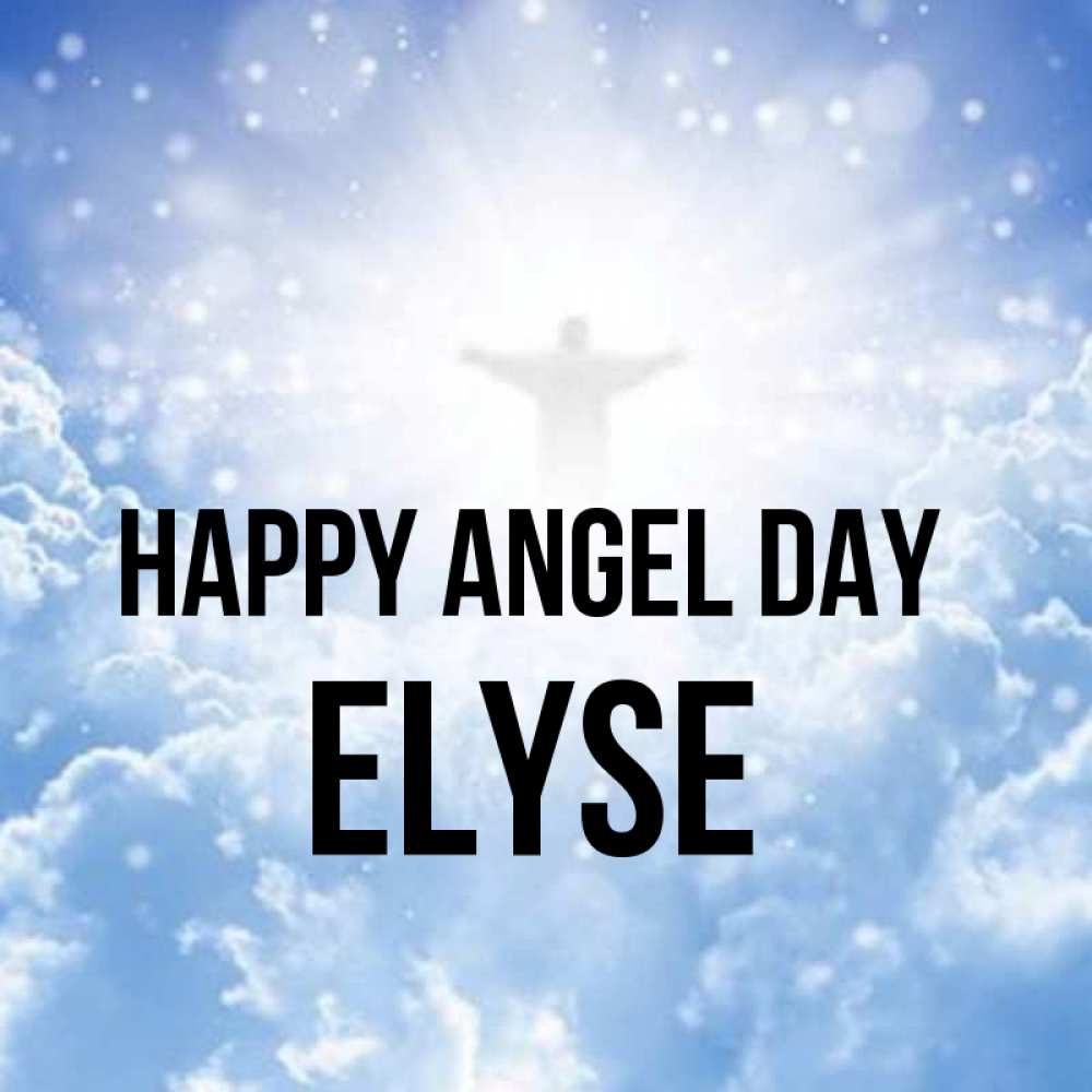 Greetings card с именем, Elyse happy angel day ангел на облаках в свете солнца Greetings with text for free download 