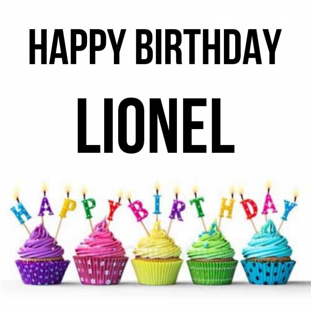 Greetings card с именем, Lionel Happy Birthday открытка ко дню рождения с разноцветными вкусняшками Greetings with text for free download 