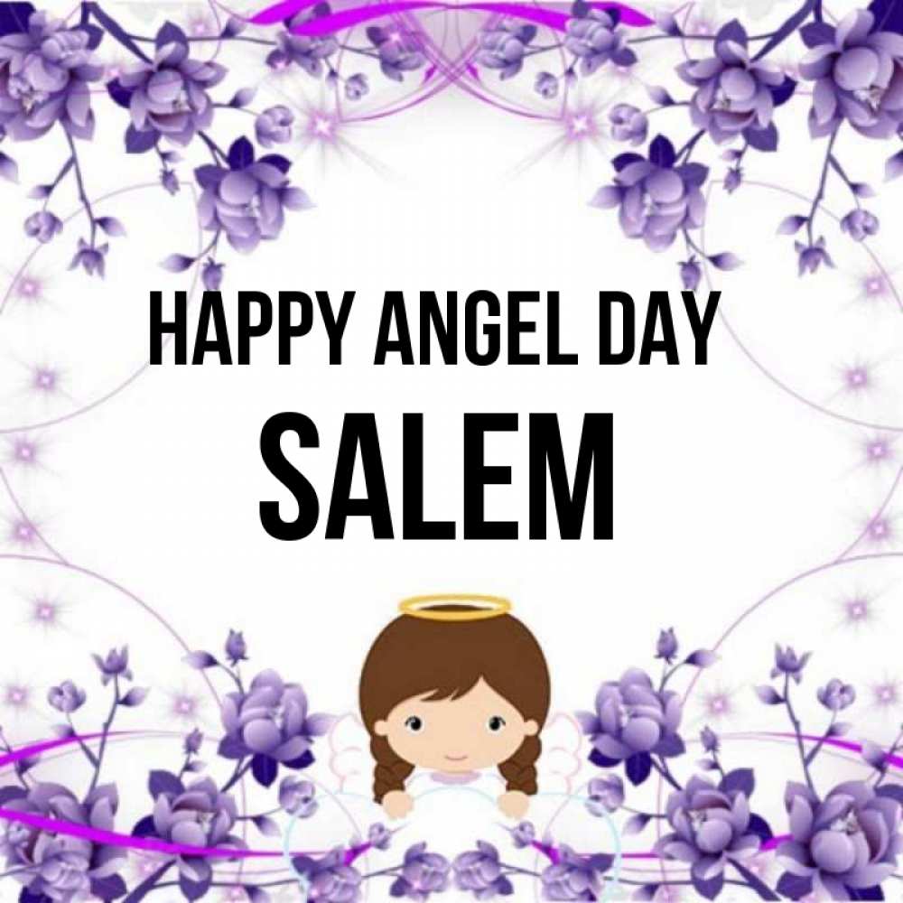 Greetings card с именем, Salem happy angel day с именинами в рамочке Greetings with text for free download 