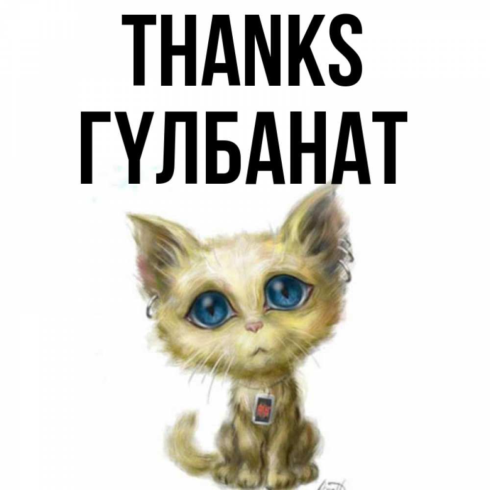 Greetings card с именем, ГҮЛБАНАТ Thanks рисованный кот благодарит вас Greetings with text for free download 