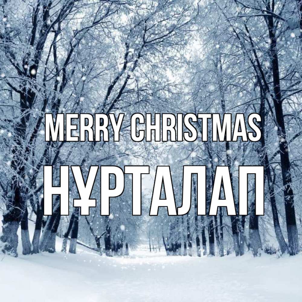 Greetings card с именем, НҰРТАЛАП Merry Christmas снег, лес, парк Greetings with text for free download 