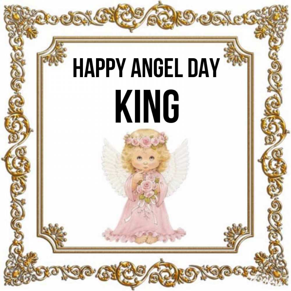 Greetings card с именем, King happy angel day девочка ангел с крыльями и цветами в розовом платье Greetings with text for free download 