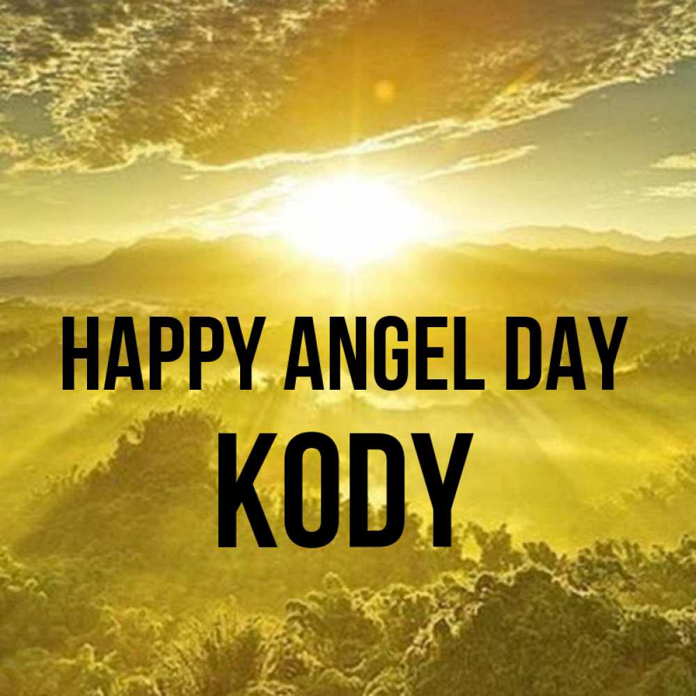 Greetings card с именем, Kody happy angel day леса и небо в желтом Greetings with text for free download 