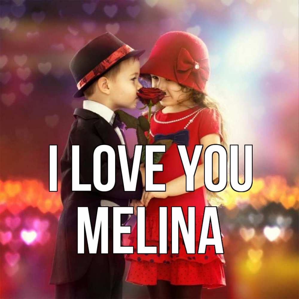 Greetings card с именем, Melina I love you черное и красное и роза Greetings with text for free download 