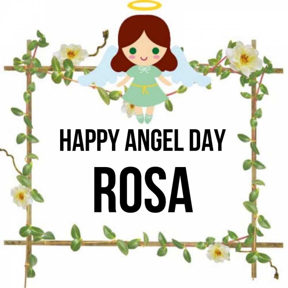 Greetings card с именем, Rosa happy angel day Ангел с нимбом Greetings with text for free download 
