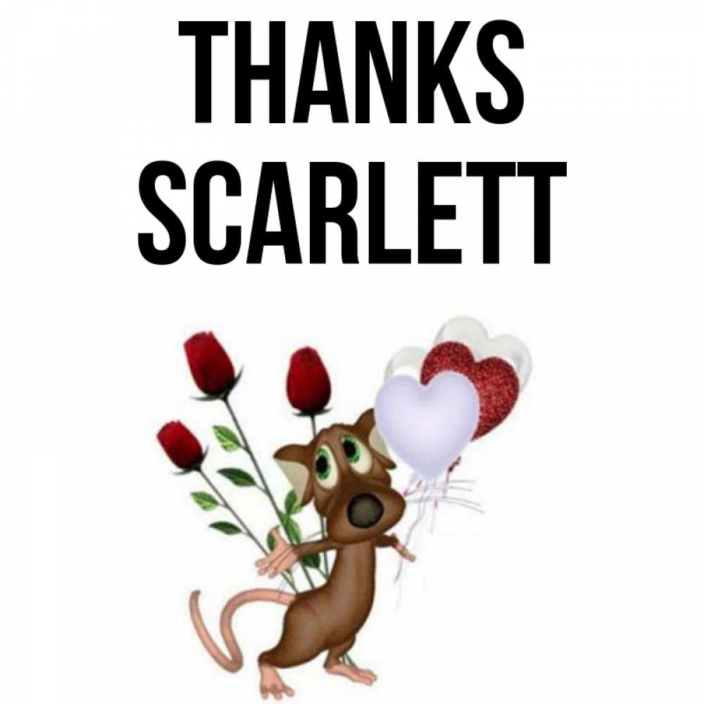 Greetings card с именем, Scarlett Thanks песик с шариками в форме сердец Greetings with text for free download 
