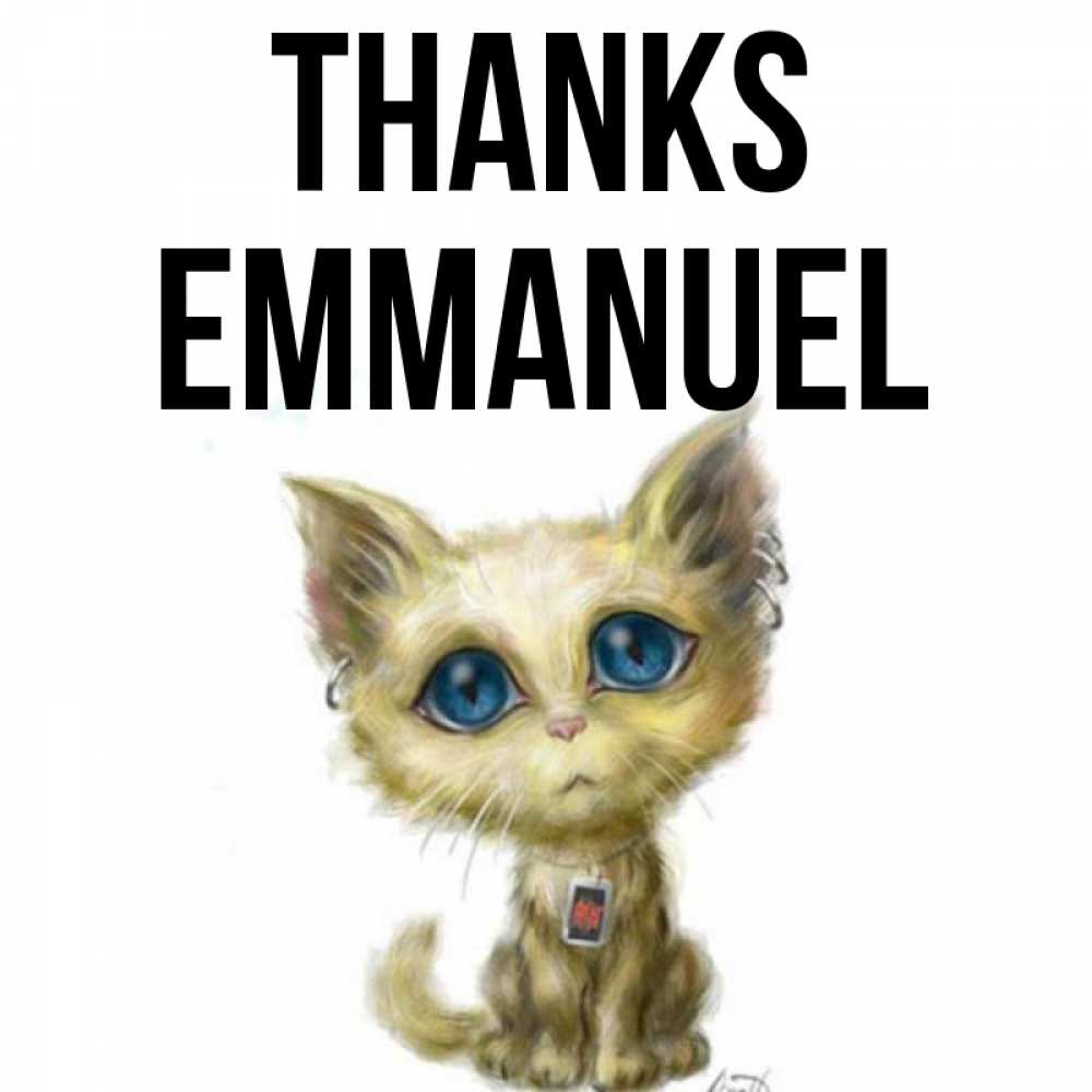 Greetings card с именем, Emmanuel Thanks рисованный кот благодарит вас Greetings with text for free download 