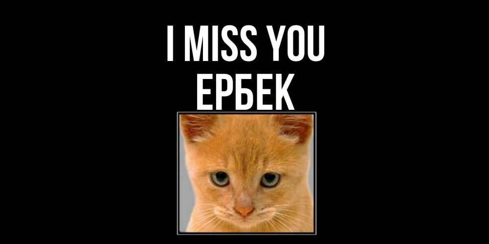 Greetings card с именем, Ербек I miss you открытки рыжий котенок скучает по тебе Greetings with text for free download 