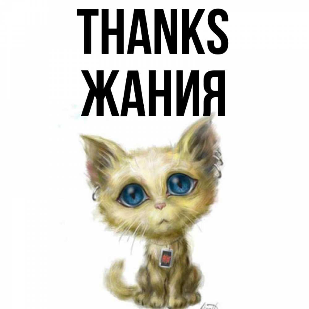 Greetings card с именем, ЖАНИЯ Thanks рисованный кот благодарит вас Greetings with text for free download 