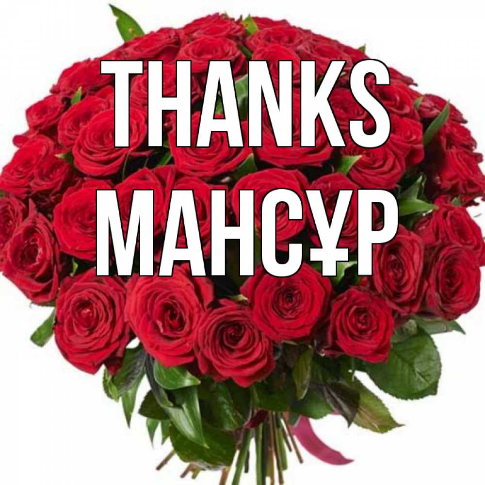Greetings card с именем, МАНСҰР Thanks букет красных роз Greetings with text for free download 