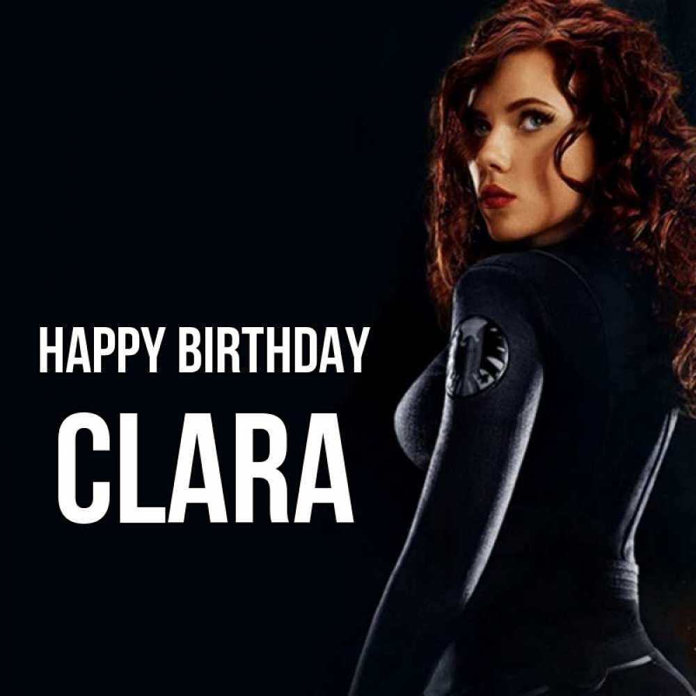 Greetings card с именем, Clara Happy Birthday Марвел черная вдова Greetings with text for free download 