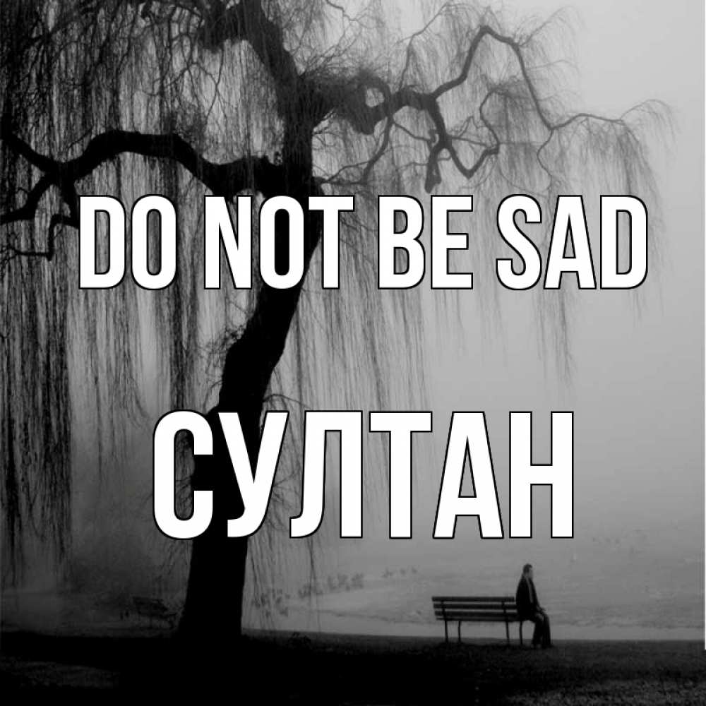 Greetings card с именем, Султан Do not be sad висящие ветки дерева и лавочка под деревом Greetings with text for free download 