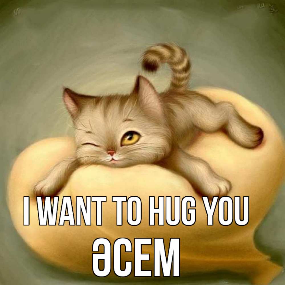 Greetings card с именем, ӘСЕМ I want to hug you кошечка Greetings with text for free download 