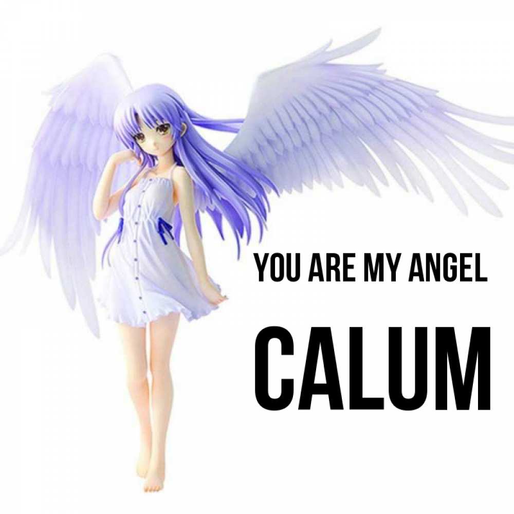 Greetings card с именем, Calum You are my angel девушка ангел с фиолетовыми крыльями Greetings with text for free download 