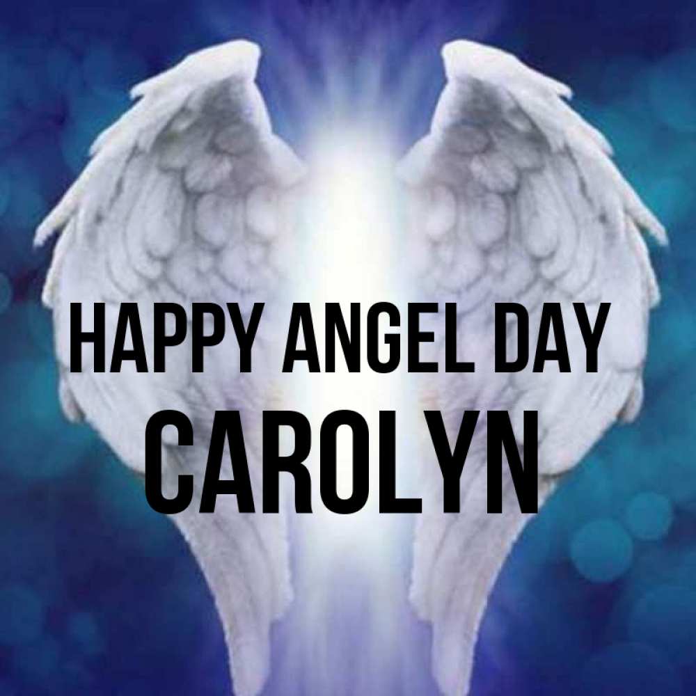 Greetings card с именем, Carolyn happy angel day синий фон и крылышки Greetings with text for free download 