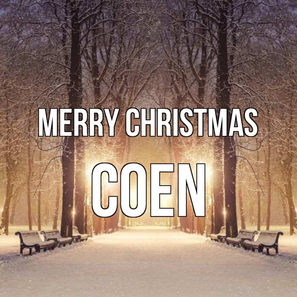 Greetings card с именем, Coen Merry Christmas зима, парк, фонарь, лес Greetings with text for free download 