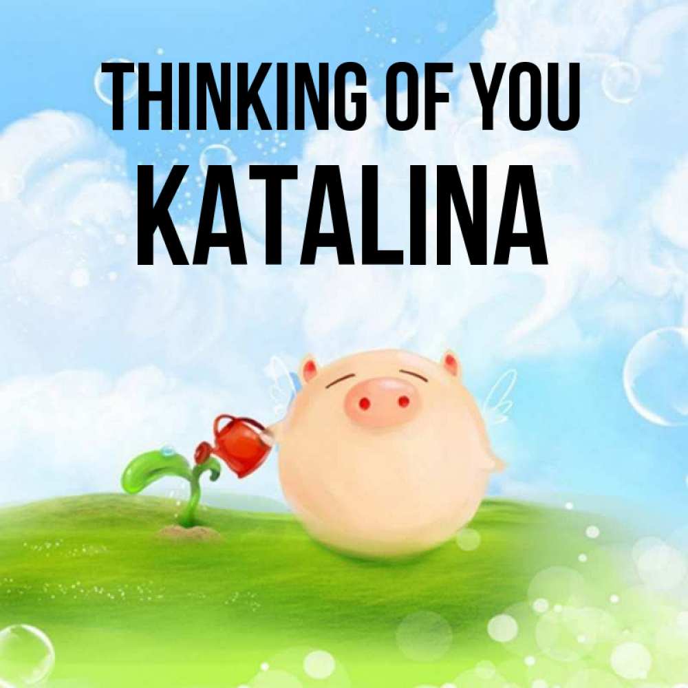Greetings card с именем, Katalina Thinking of you позитивная свинюшка Greetings with text for free download 