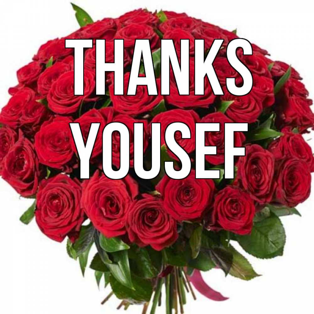 Greetings card с именем, Yousef Thanks букет красных роз Greetings with text for free download 