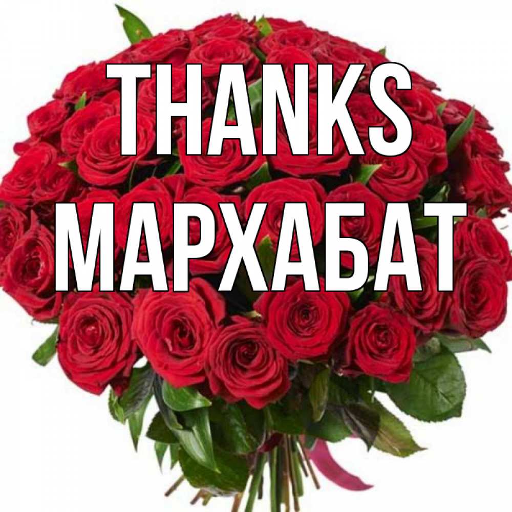Greetings card с именем, МАРХАБАТ Thanks букет красных роз Greetings with text for free download 
