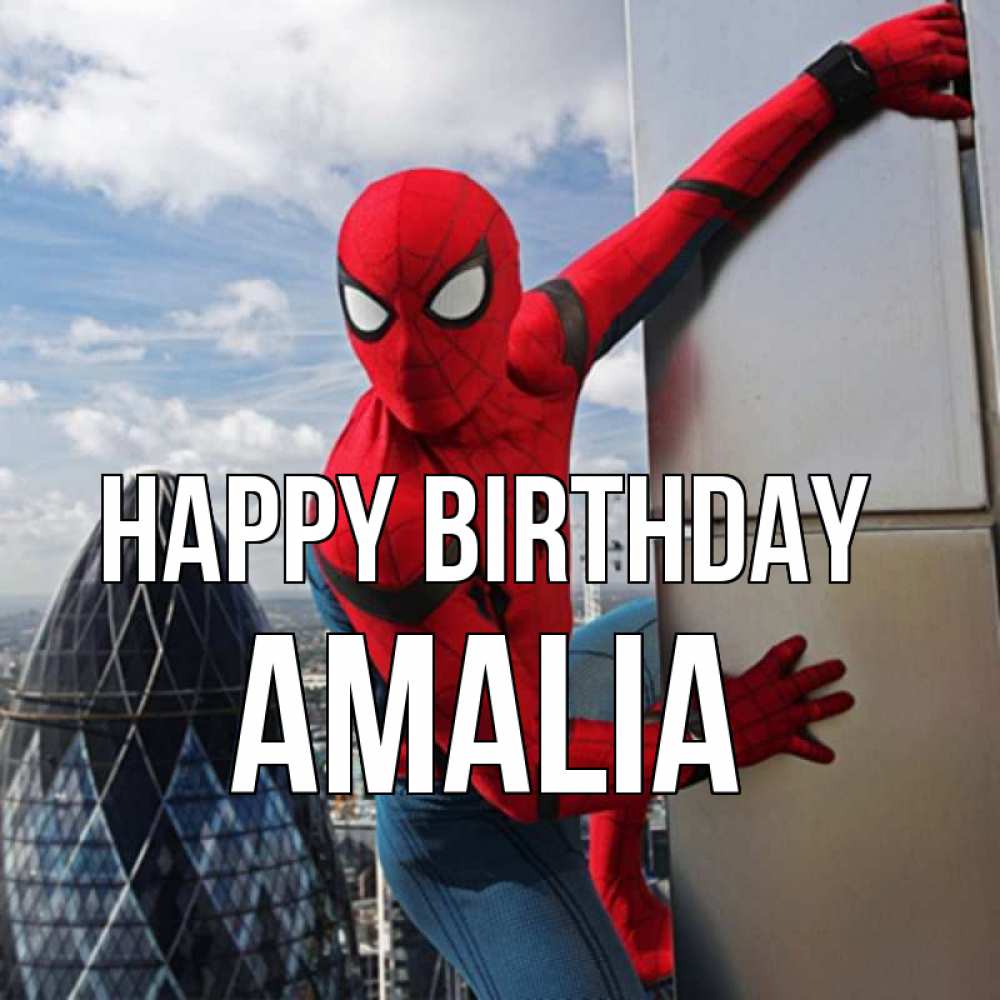 Greetings card с именем, Amalia Happy Birthday Марвел Greetings with text for free download 