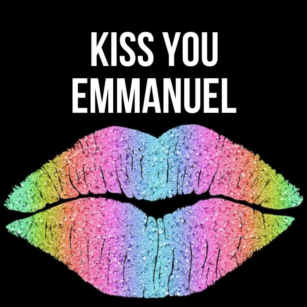 Greetings card с именем, Emmanuel Kiss you след от губ на черном фоне Greetings with text for free download 
