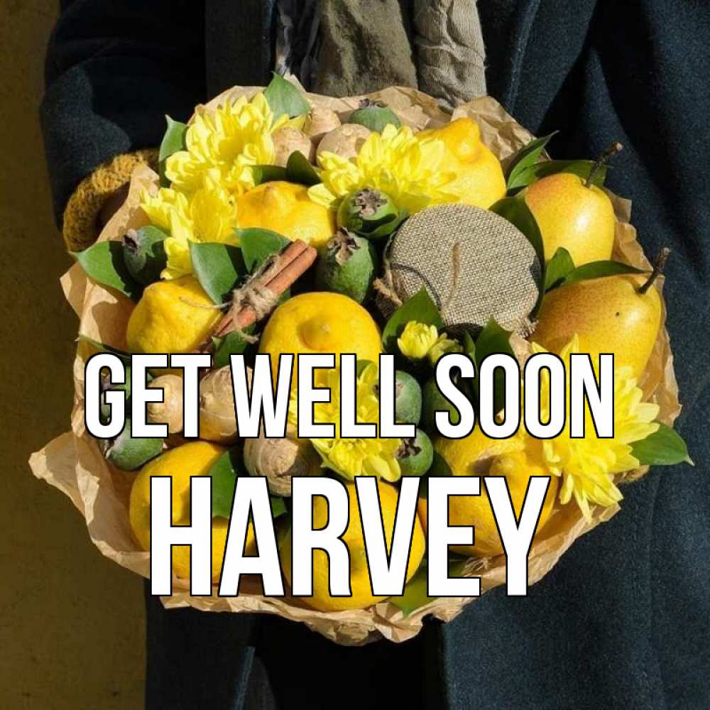 Greetings card с именем, Harvey Get well soon букет витаминов Greetings with text for free download 