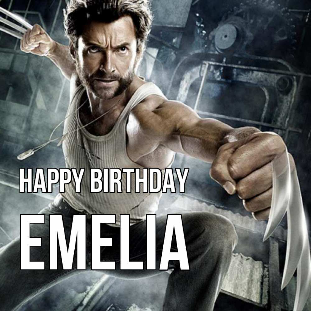 Greetings card с именем, Emelia Happy Birthday супергерой в ярости Greetings with text for free download 