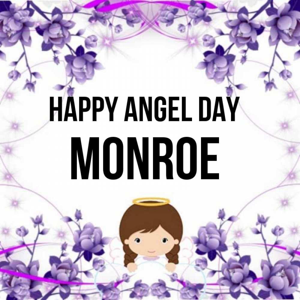 Greetings card с именем, Monroe happy angel day с именинами в рамочке Greetings with text for free download 