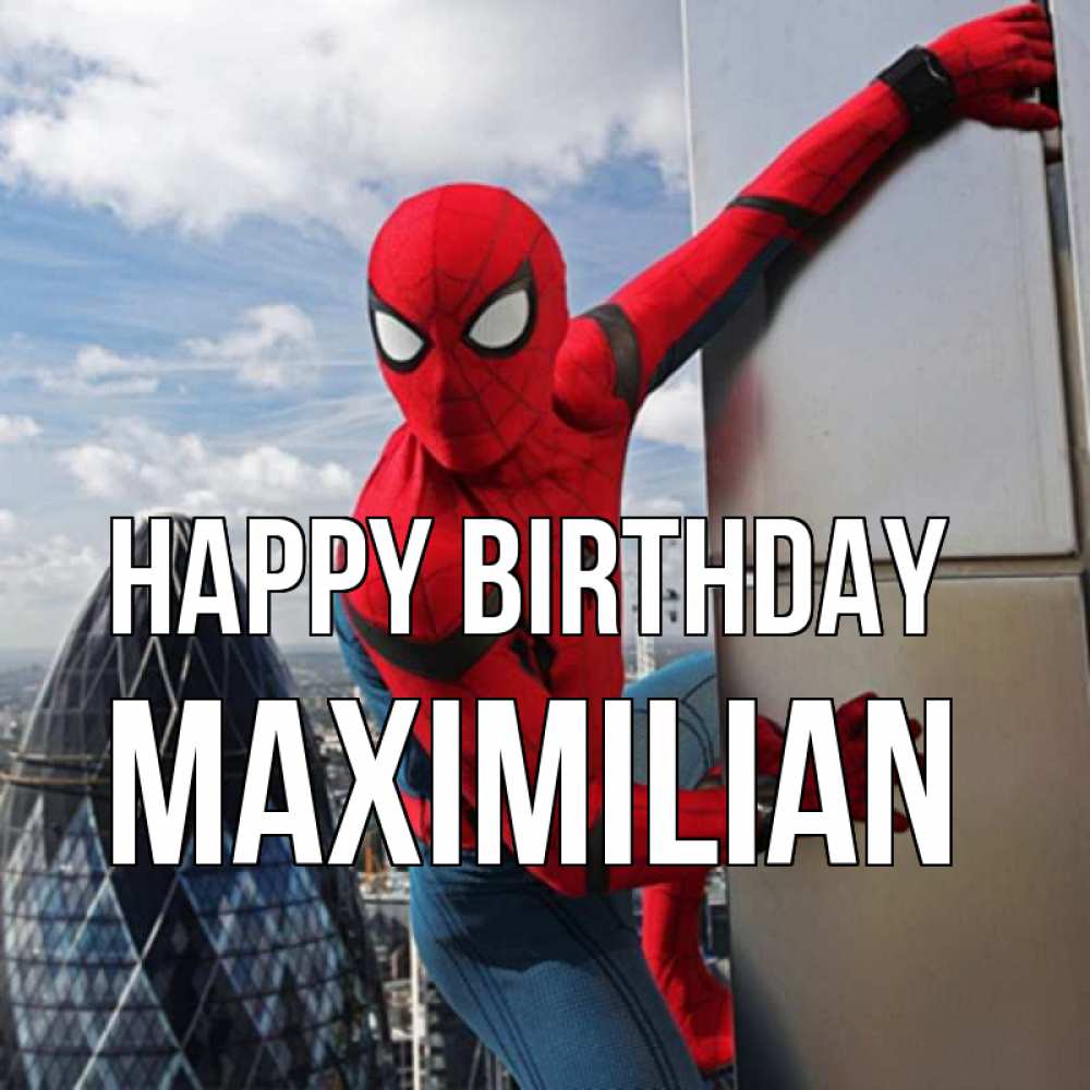 Greetings card с именем, Maximilian Happy Birthday Марвел Greetings with text for free download 