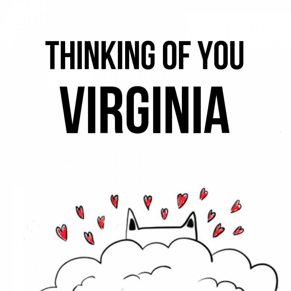 Greetings card с именем, Virginia Thinking of you кот за облаком Greetings with text for free download 