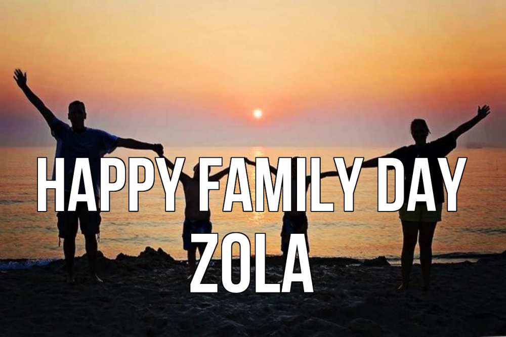 Greetings card с именем, Zola happy family day мама, папа, дети, дочка,сын, море, пляж, закат Greetings with text for free download 