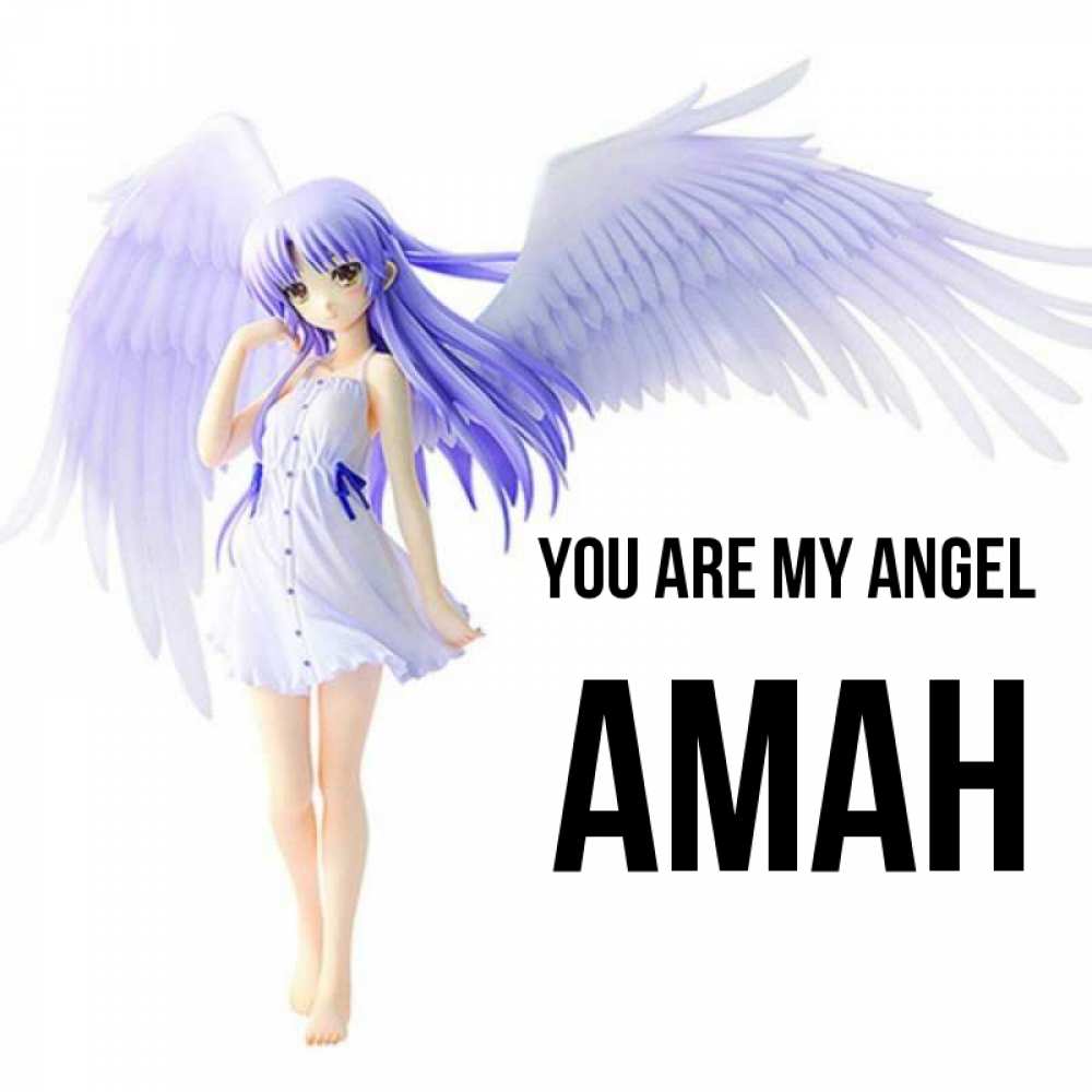 Greetings card с именем, Аман You are my angel девушка ангел с фиолетовыми крыльями Greetings with text for free download 