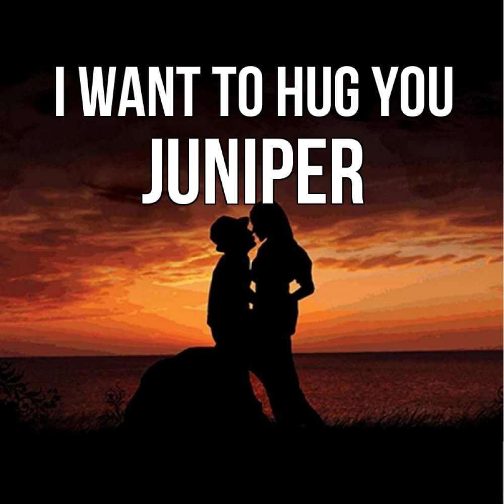 Greetings card с именем, Juniper I want to hug you парень и девушка и оранжевое небо Greetings with text for free download 