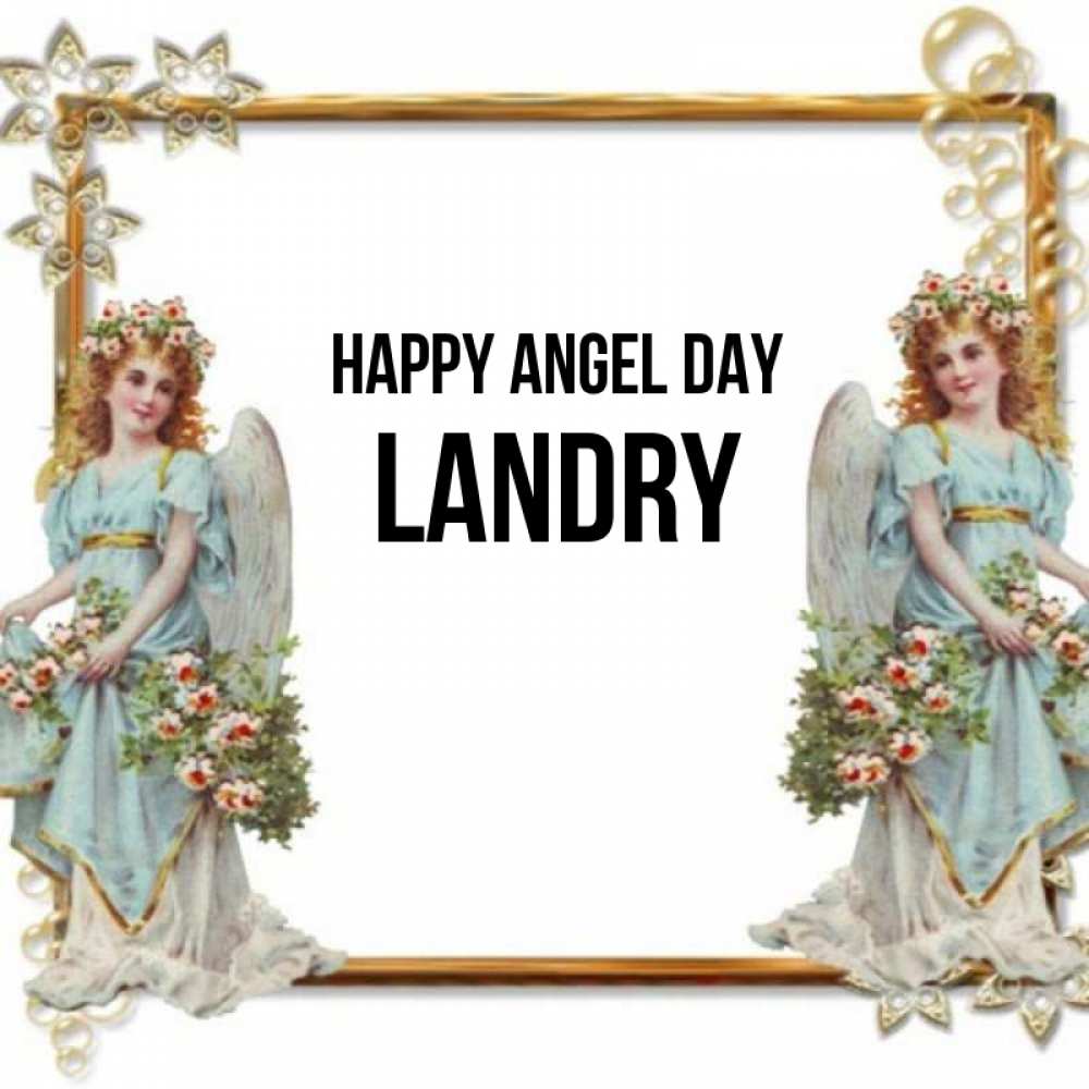 Greetings card с именем, Landry happy angel day рамочка из золота и ангелы Greetings with text for free download 