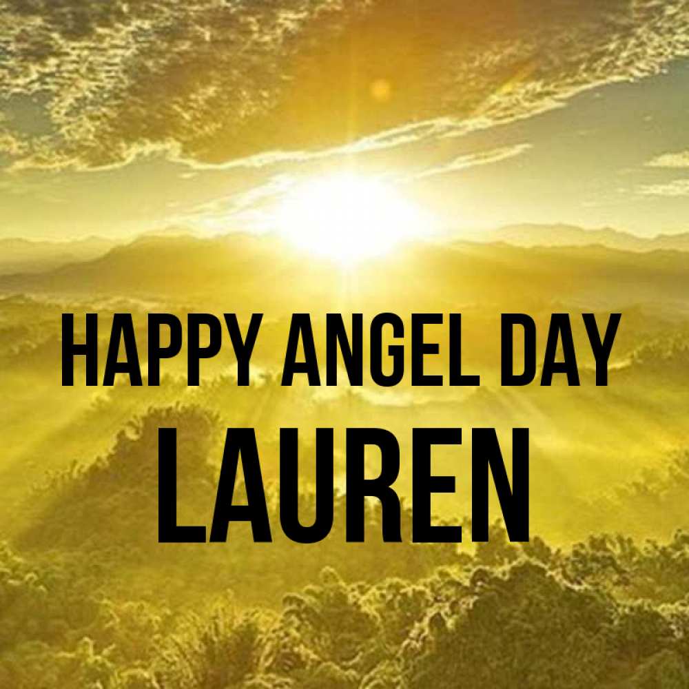 Greetings card с именем, Lauren happy angel day леса и небо в желтом Greetings with text for free download 
