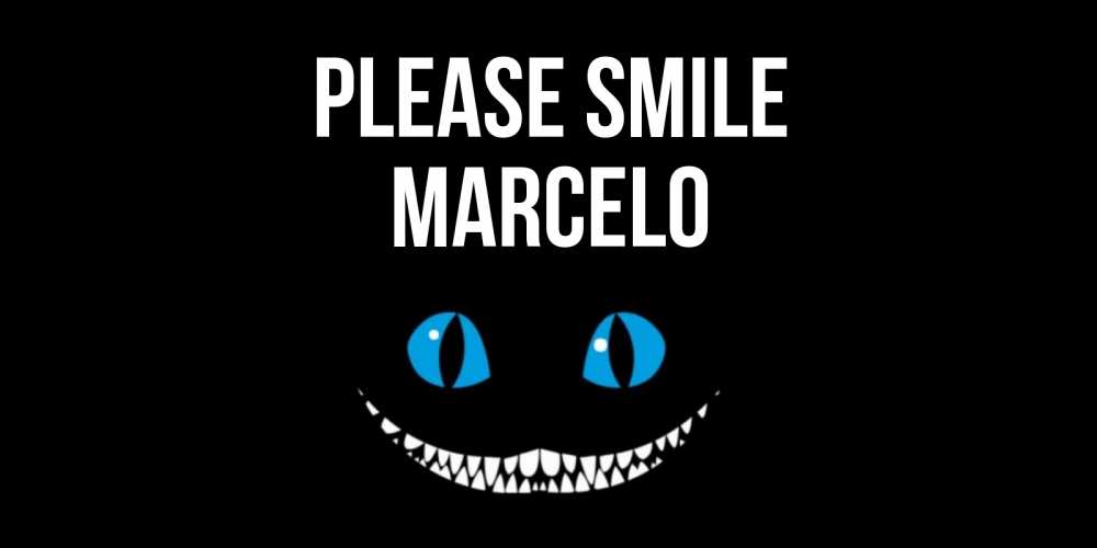Greetings card с именем, Marcelo Please smile кот улыбается Greetings with text for free download 