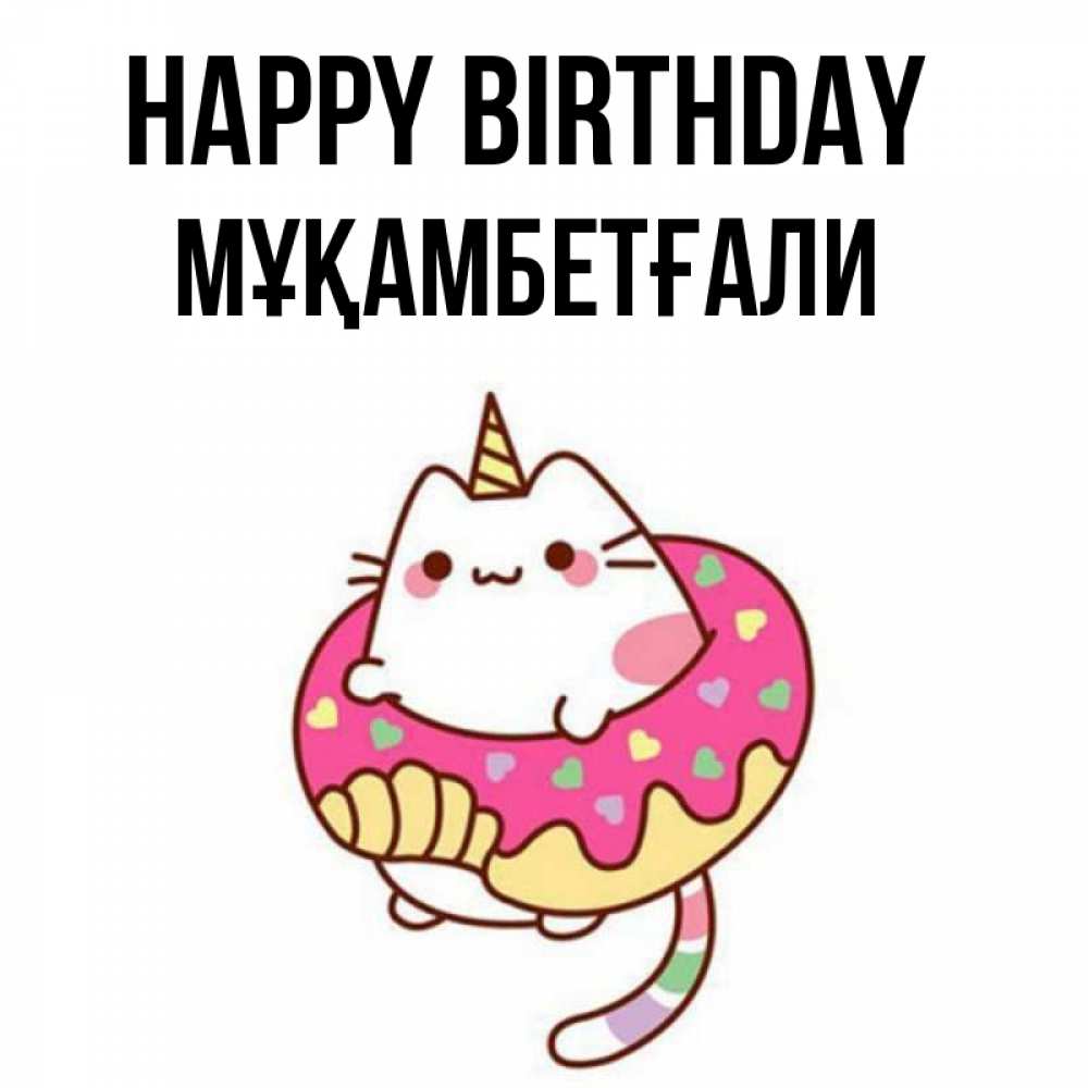 Greetings card с именем, Мұқамбетғали Happy Birthday меньше надо жрать Greetings with text for free download 