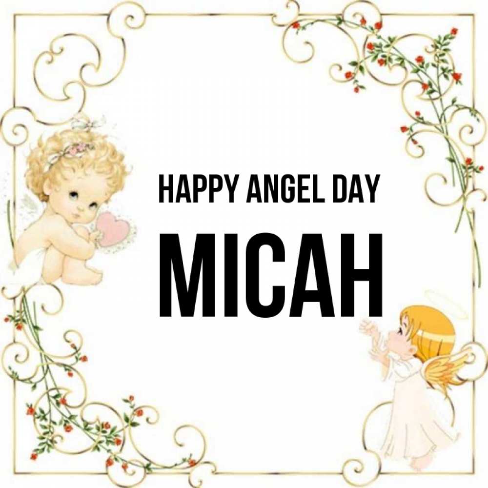 Greetings card с именем, Micah happy angel day ангелы желают прекрасных именин Greetings with text for free download 