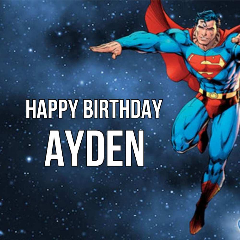 Greetings card с именем, Ayden Happy Birthday супергерой Greetings with text for free download 