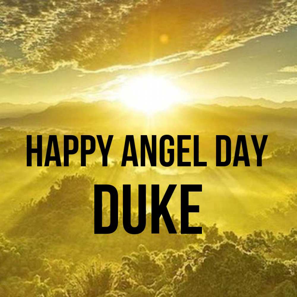 Greetings card с именем, Duke happy angel day леса и небо в желтом Greetings with text for free download 