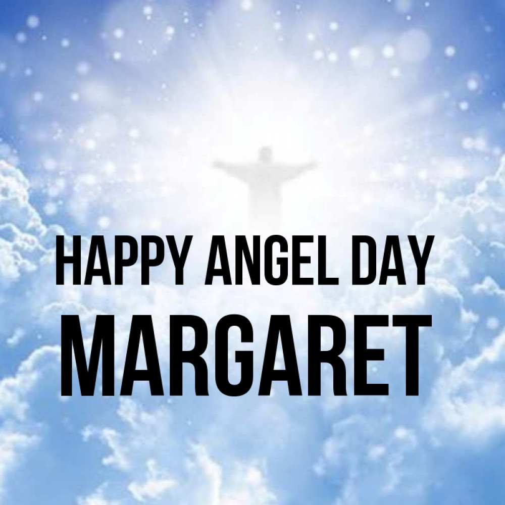 Greetings card с именем, Margaret happy angel day ангел на облаках в свете солнца Greetings with text for free download 