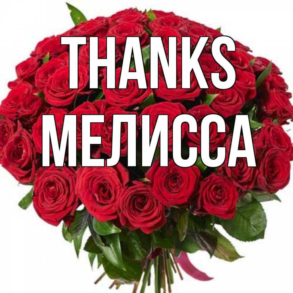 Greetings card с именем, Мелисса Thanks букет красных роз Greetings with text for free download 