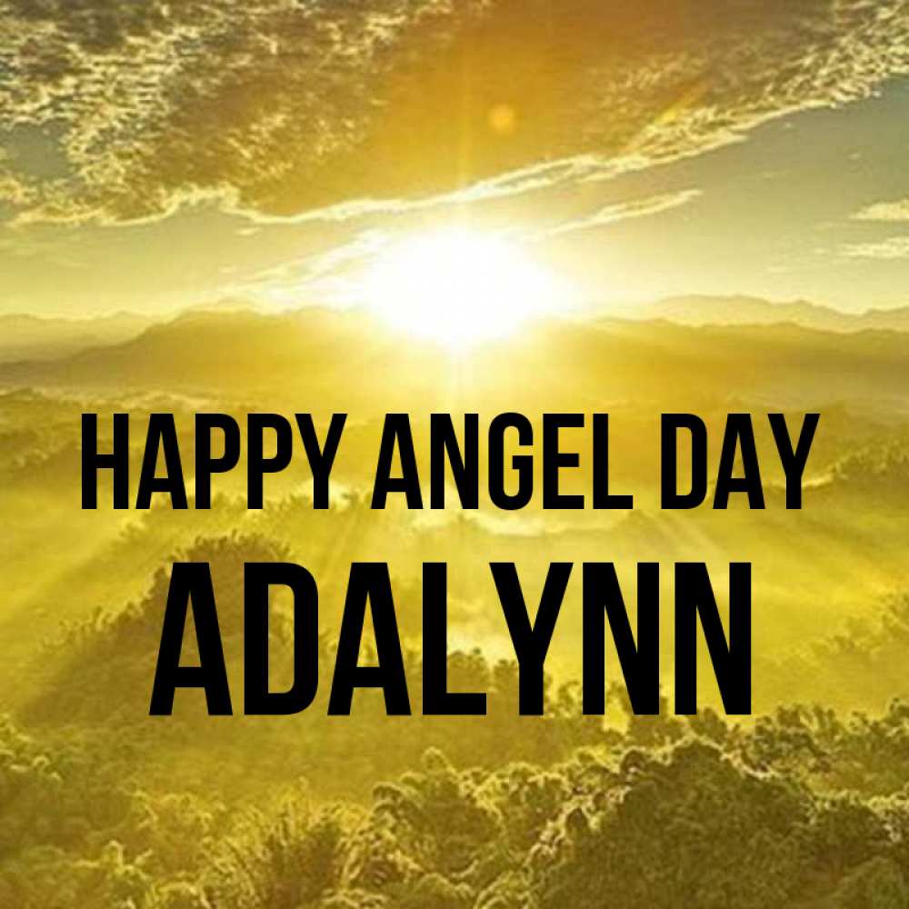 Greetings card с именем, Adalynn happy angel day леса и небо в желтом Greetings with text for free download 