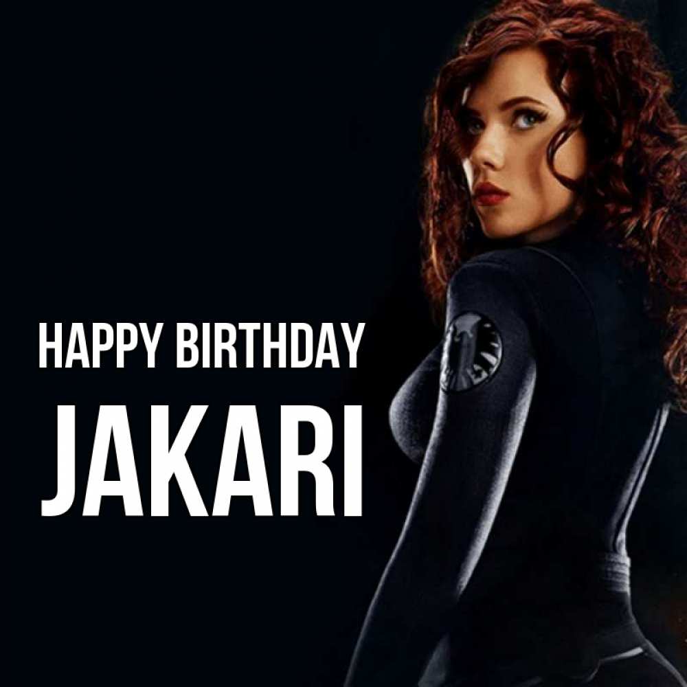 Greetings card с именем, Jakari Happy Birthday Марвел черная вдова Greetings with text for free download 