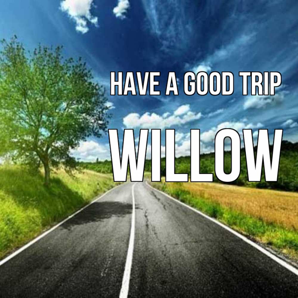 Greetings card с именем, Willow Have a good trip яркие деревья и небо Greetings with text for free download 