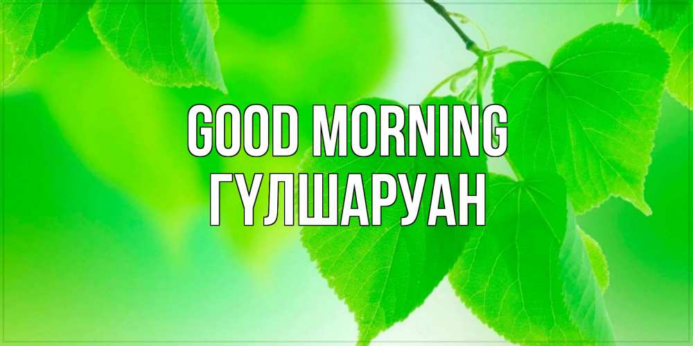 Greetings card с именем, ГҮЛШАРУАН Good morning доброе утро с березовыми листьями Greetings with text for free download 